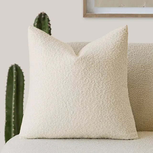 Decorative Textured Boucle Throw Pillow Covers Accent Solid Pillow Cases Cozy Soft Couch Cushion Case For Chair Sofa Bedroom Living Room Home Beige - Shop at LoveMi