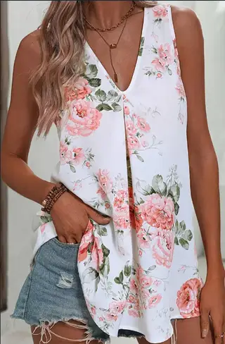 Floral Print V Neck Tank Top, Elegant Sleeveless Top For Spring & Summer, Women's Clothing - Mixed Color - View 1