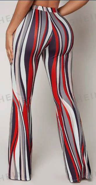 Striped High Waist Flared Leg Pants Red - Shop at LoveMi