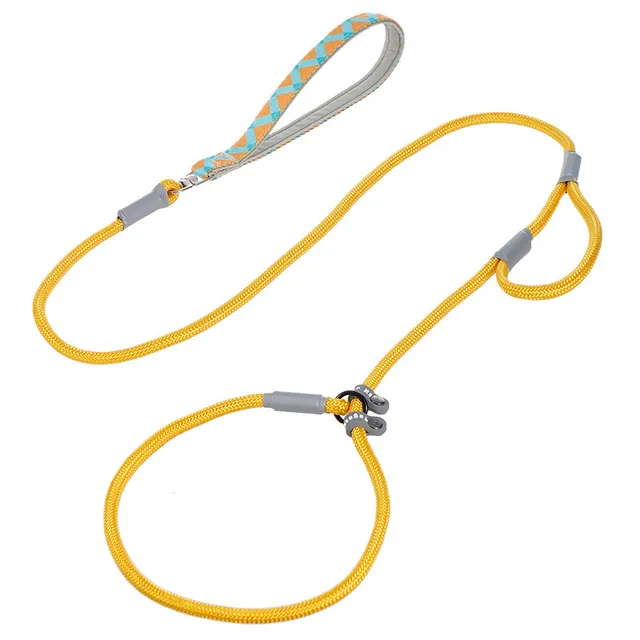 Dog Leash Slip Chains Collar Leads Strong Double Handle Nylon Rope No Pull Pet Training Leash For Small Dogs Puppy Traction Rope 1.4m Yellow - Shop at LoveMi