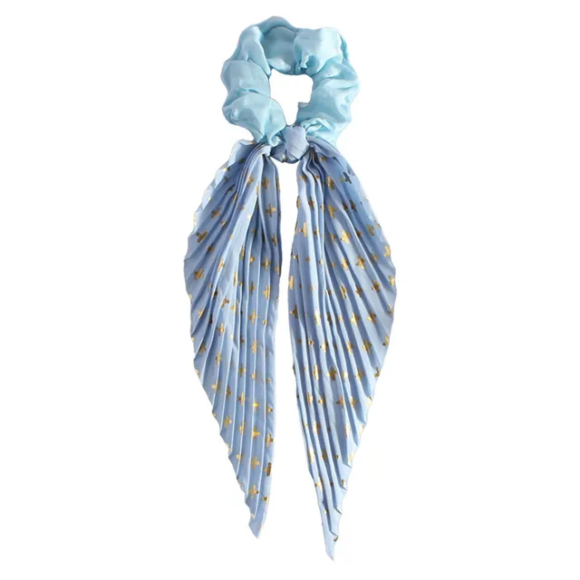 Cute Silk Ponytail Hair Loop Hair Band Hair Accessories Floral Headrope Retro Elastic Printed Hair Rope Women Girl Blue - Shop at LoveMi