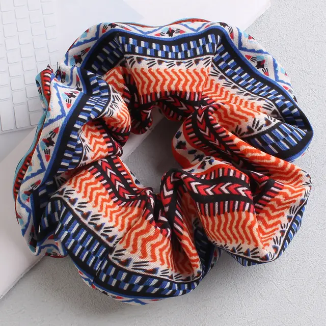 New Retro Printed Large Intestine Hair Tie For Women Highly Elastic Large Intestinal Ponytail Hair Ropes Headwear Blue - Shop at LoveMi