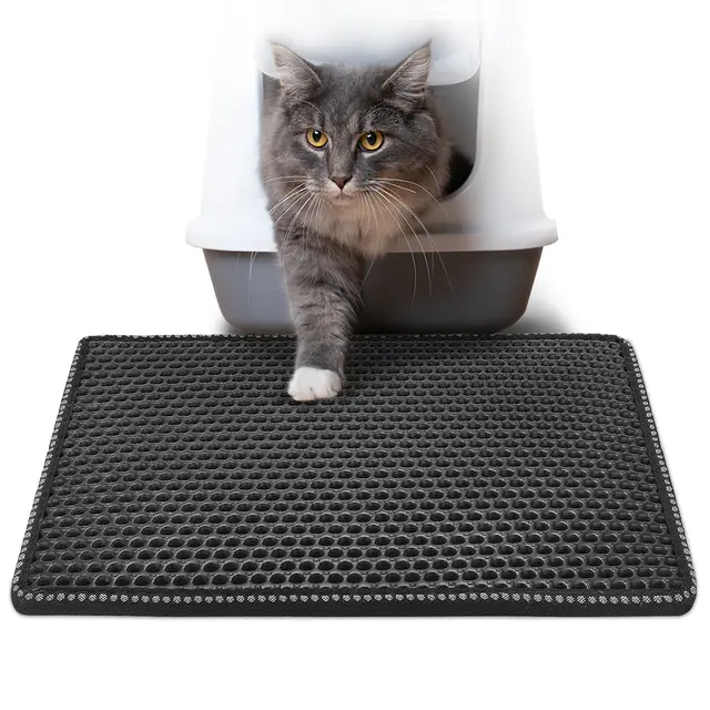 Double Rice Grain Cat Litter Mat, Cat Litter Cleaning Pad, Cat Litter Box Mat, Splash Guard Filter Mat Black - Shop at LoveMi