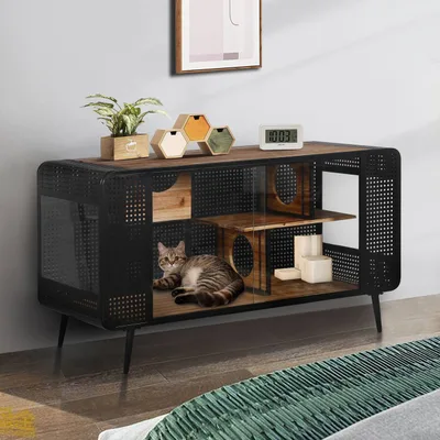 Spacious Cat House With Tempered Glass For Living Room, Hallway Blackbrown - Shop at LoveMi