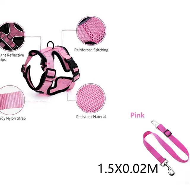 Escape Proof Cat Vest Harness And Car Seat Belt Adapter Adjustable Reflective Cat Harness Soft Mesh Harness For Kitten Puppy Pink With Leash1.5X0... Pink With Leash1.5X0.02M - Shop at LoveMi