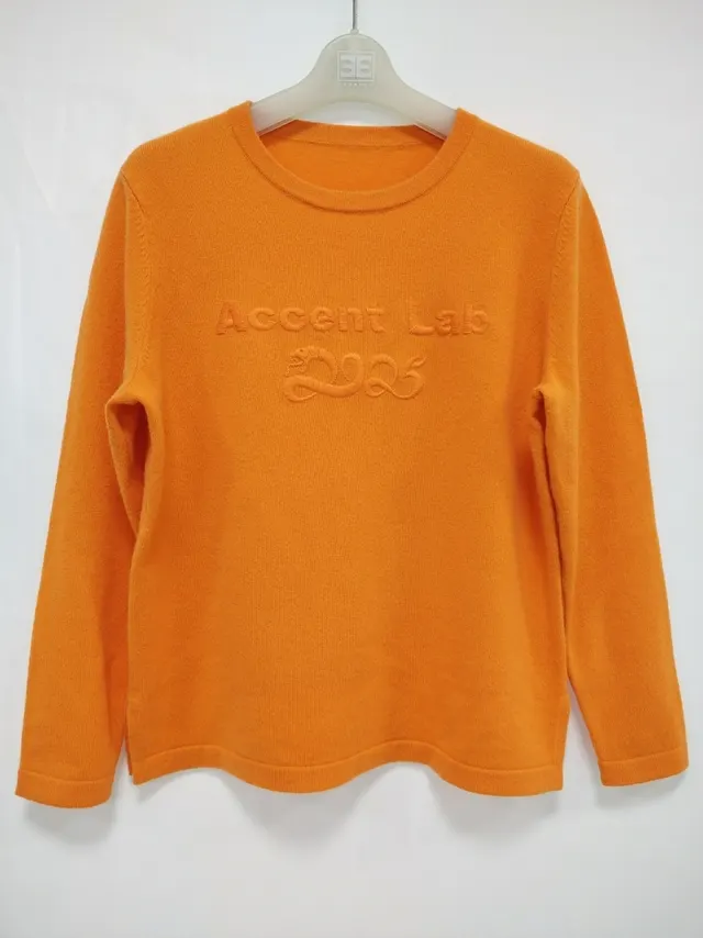 100 Cashmere Women's Round Neck Long Sleeve Pullover Orange - Shop at LoveMi