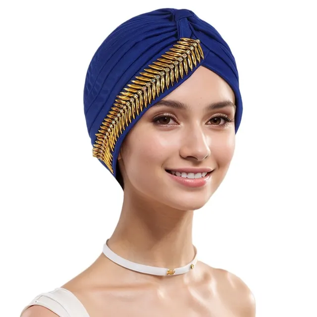 New Rhinestone Turban Cap For Women Pleated Elastic Head Wrap Stylish Ramadan Head Scarf Bonnet Chemo Cap Wedding African Hat Blue - Shop at LoveMi