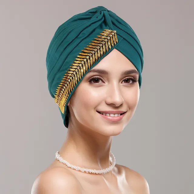 New Rhinestone Turban Cap For Women Pleated Elastic Head Wrap Stylish Ramadan Head Scarf Bonnet Chemo Cap Wedding African Hat Navy Blue - Shop at LoveMi
