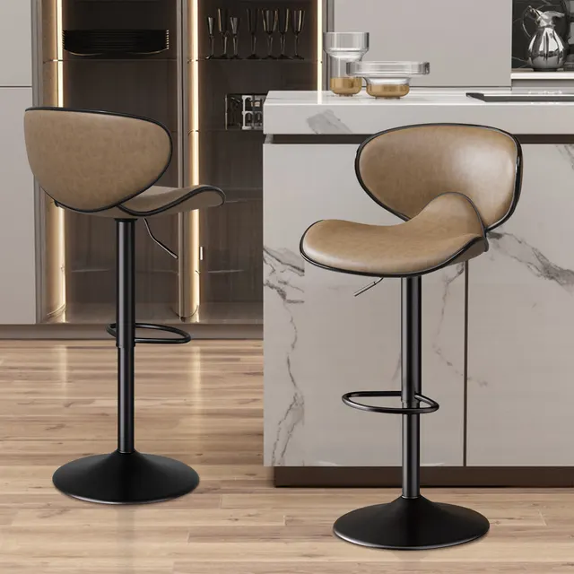 Nalupatio Modern Ergonomic Adjustable Bar Stools With PU Leather And Large Base Set Of 2 Brown - Shop at LoveMi
