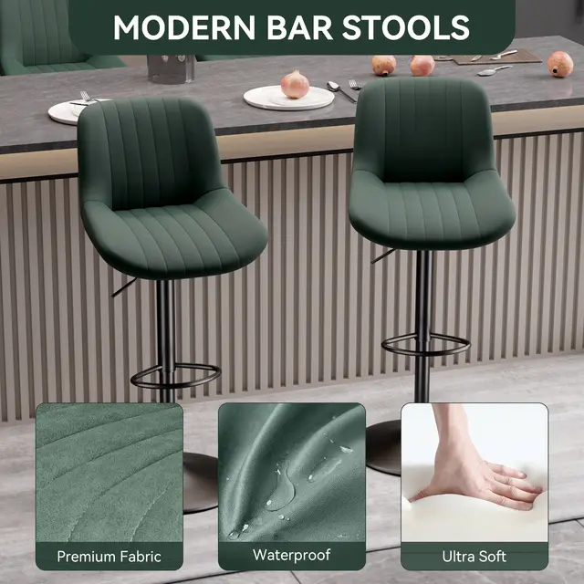 Bar Stools, Adjustable Modern Swivel Bar Stools With Backs, Counter Height Performance Fabric Island Chairs For Home Kitchen Green - Shop at LoveMi