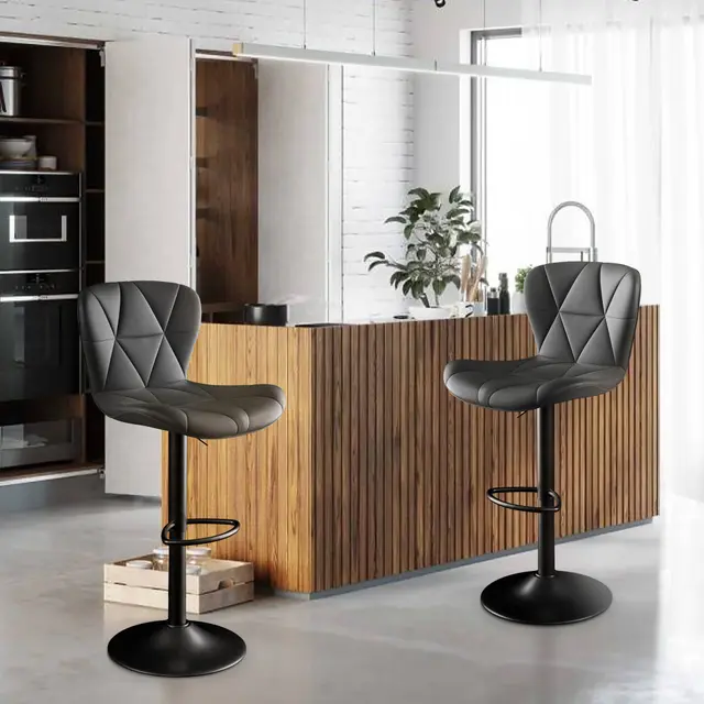 Modern Bar Stools Set Of 2, Adjustable Faux Leather Upholstered Swivel Bar Stools, Counter Height Bar Chairs With Back For Kitchen Island Black - Shop at LoveMi