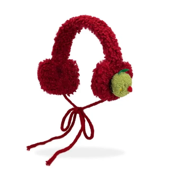 Cute Apple Shape Design Red Plush Earmuffs For Women Autumn And Winter Warm Ear Protection Fashion Versatile Straps Hairband Red Green Apple - Shop at LoveMi