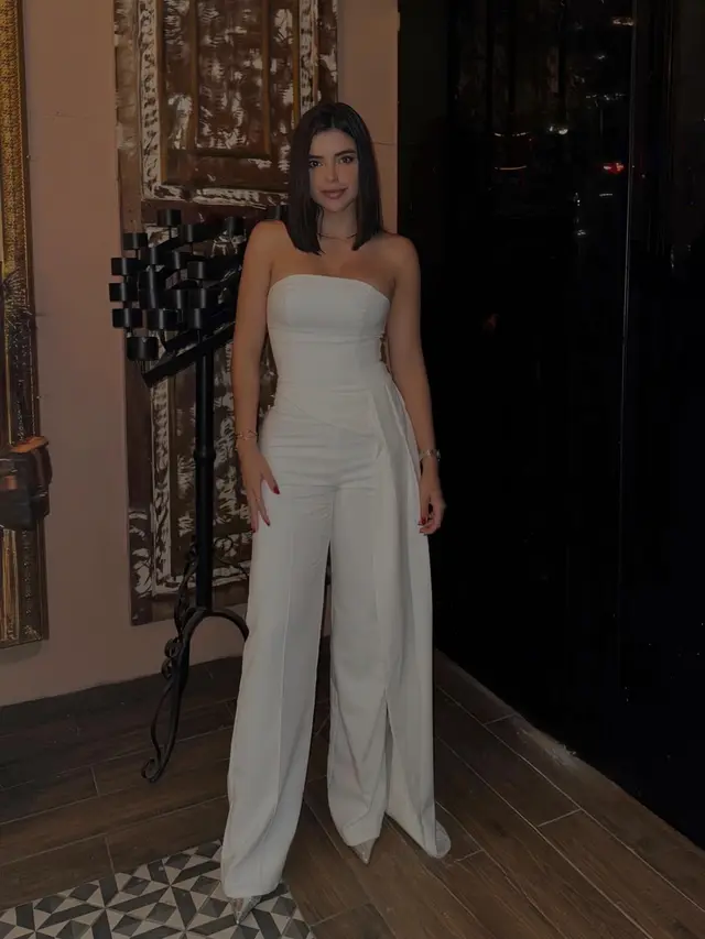 White Tube Top With Irregular Hem & High waisted Pants Suit White - Shop at LoveMi