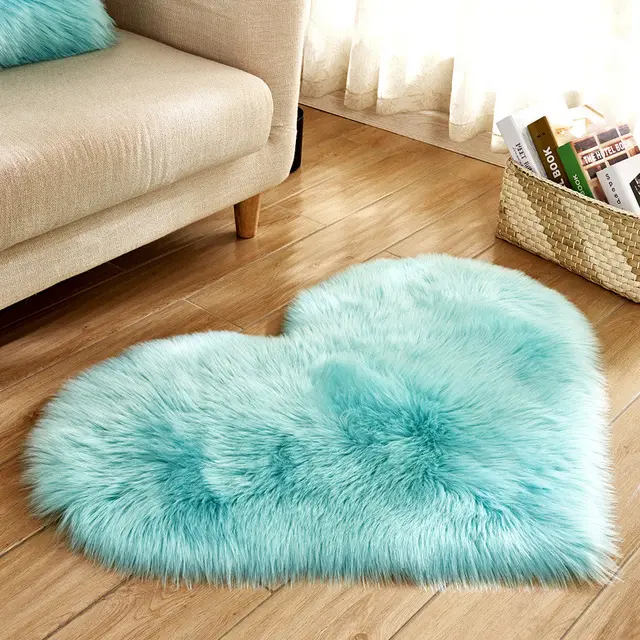 Multifunctional Plush Heart shaped Carpet For Home Decoration, Which Is Anti skid And In A Cute Girly Style Light Blue - Shop at LoveMi
