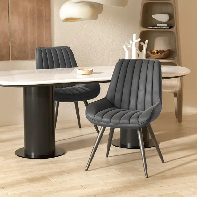 Modern Dining Chairs, Comfy Dining Room Chairs With Thick Cushions, Upholstered Fabric Kitchen Side Chairs With Metal Legs Dark Grey - Shop at LoveMi