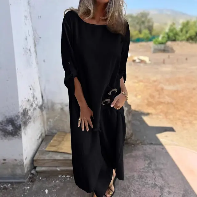 Loose Irregular Long Suit With Metal Button Design Round Neck Long sleeved Top And Straight Trousers Fashion Wide leg Pants Women's Clothing Black - Shop at LoveMi