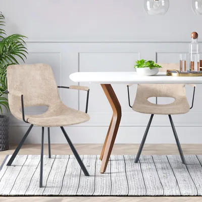 Leather Dining Chairs Set Of 2, Mid Century Modern Dining Room Chair With Soft Cushions, Kitchen Chairs With Metal Legs For Kitchen, Living Room ... Beige - Shop at LoveMi
