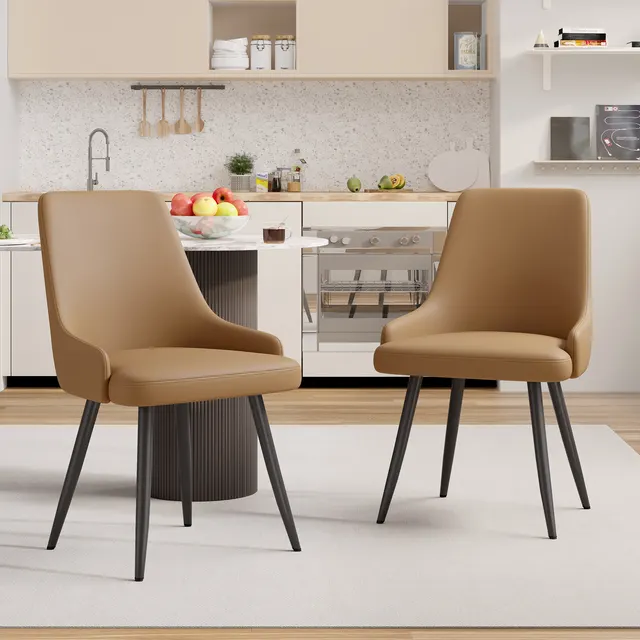 Modern Dining Chairs Set Of 2, Faux Leather Upholstered Dining Room Chairs With Widened Seat, Armless Side Chairs With Metal Legs Brown - Shop at LoveMi