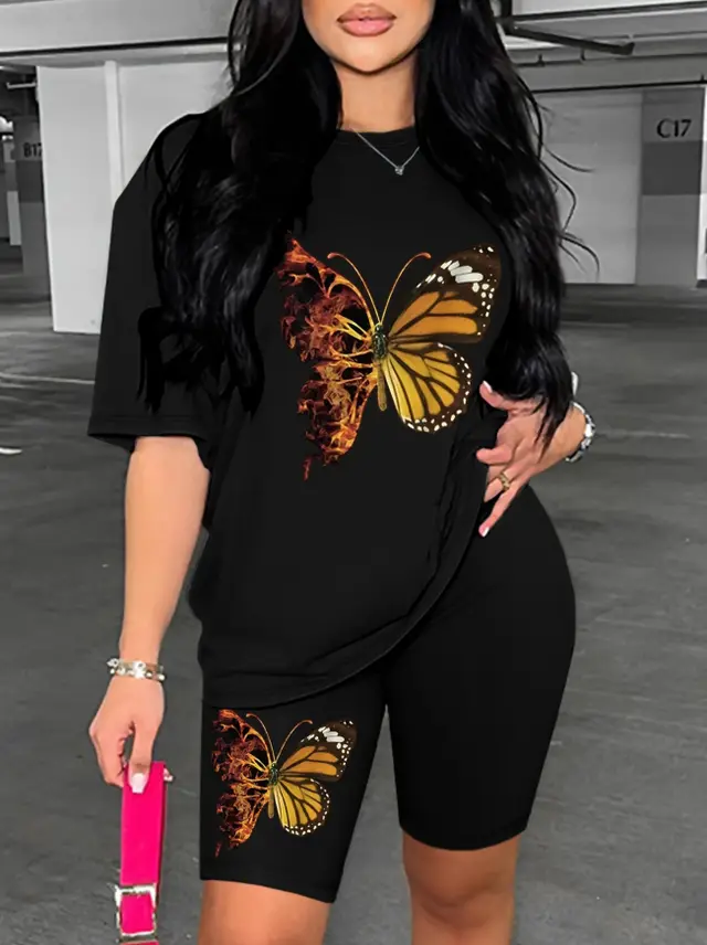 Printed Drop Shoulder T Shirt Graphic Tees Women Tops Black - Shop at LoveMi