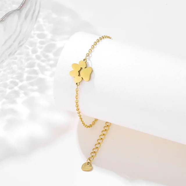 Popular Cute Dog Paw Jewelry Women's Stainless Steel Dog Paw Cat Paw Bracelet, Titanium Steel Bracelet Accessories Gold - Shop at LoveMi