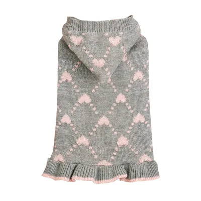 Small Dog Sweater Hoodies Dress Winter Knit Cute Clothing Heart Puppy Clothes Gray - Shop at LoveMi