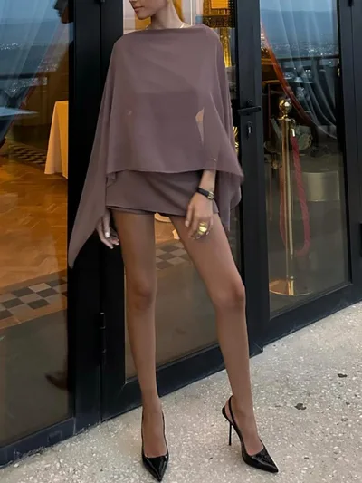Brown Backless Patchwork Chiffon Dress Brown - Shop at LoveMi