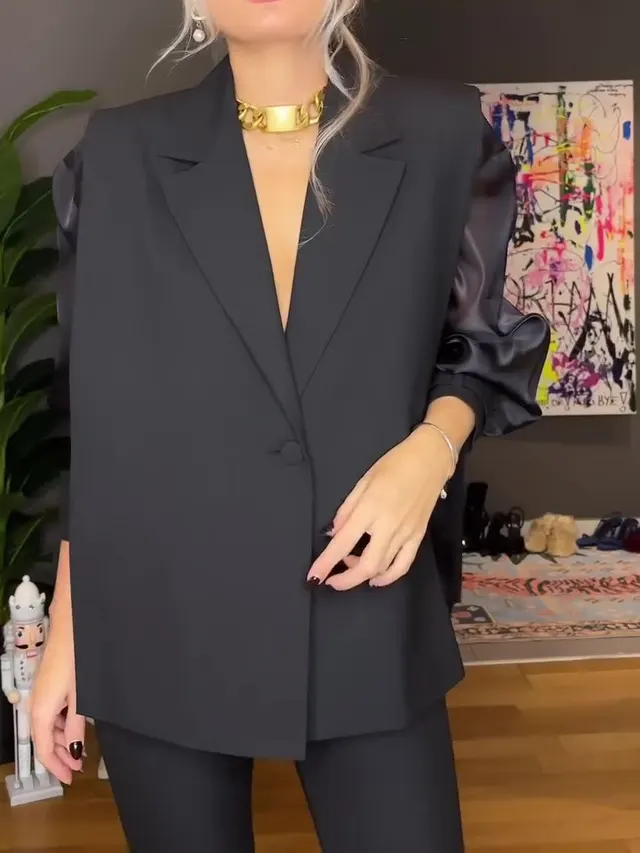 Black Organza Patchwork Sleeve Top Black - Shop at LoveMi