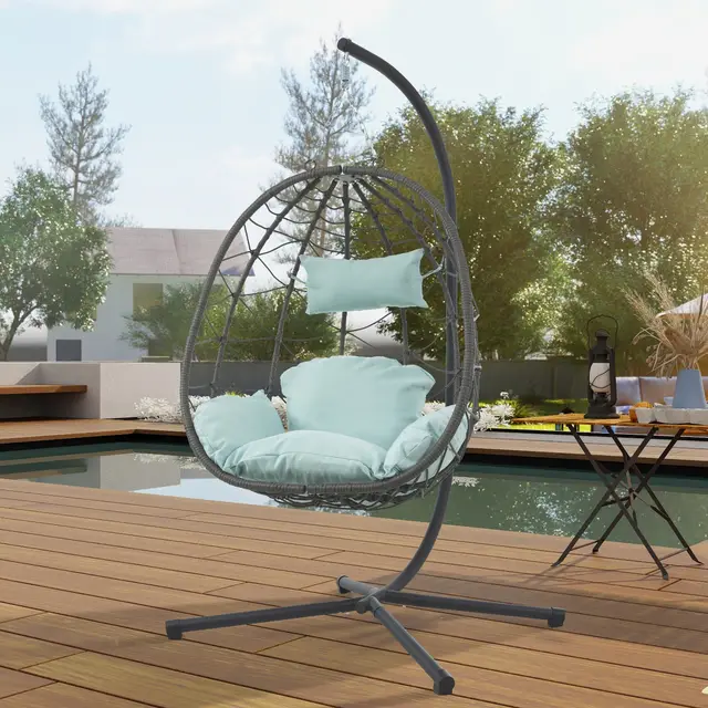 Egg Chair With Stand Indoor Outdoor Swing Chair Patio Wicker Hanging Egg Chair Hanging Basket Chair Gray - Shop at LoveMi