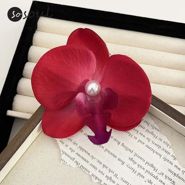 Korean Sweet Romantic Purple Phalaenopsis Flower Hairpin For Women Girls Trendy Hair Clip Claw New Barrettes Charm Headwear Burgundy - Shop at LoveMi