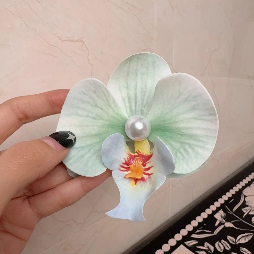 Korean Sweet Romantic Purple Phalaenopsis Flower Hairpin For Women Girls Trendy Hair Clip Claw New Barrettes Charm Headwear - Cyan