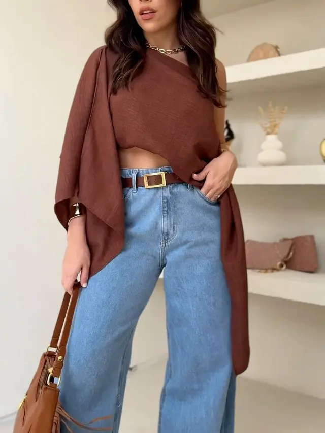 Brown Off Shoulder Crop Top Brown - Shop at LoveMi