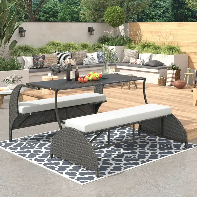 U STYLE Outdoor Loveseat And Convertible To Four Seats And A Table,Suitable For Gardens And Lawns Beige - Shop at LoveMi