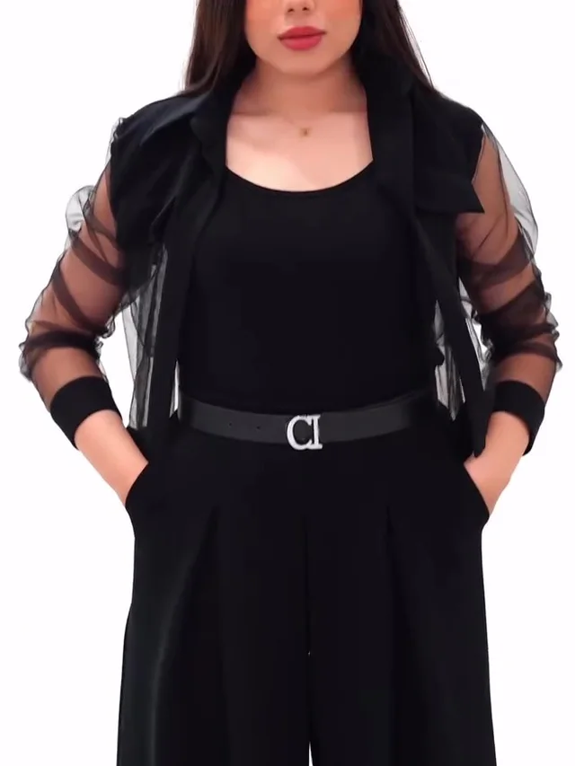Black Mesh Patchwork Long sleeved Top Black - Shop at LoveMi