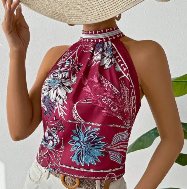 Summer Floral Print Open Collar Shirt Hot Pink - Shop at LoveMi