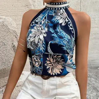 Summer Floral Print Open Collar Shirt - Multicolor