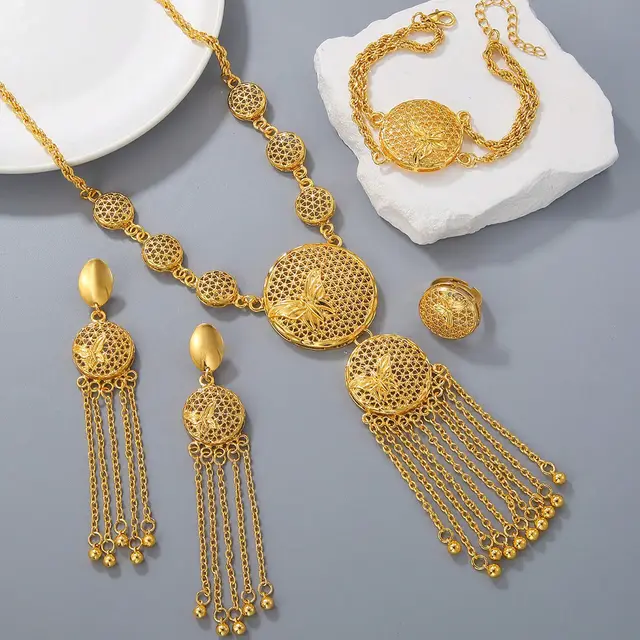 Of Fashionable And Gorgeous Butterfly Middle East Set, Wedding Decoration Necklace, Earrings, Bracelets, Ring Set For Women Golden - Shop at LoveMi