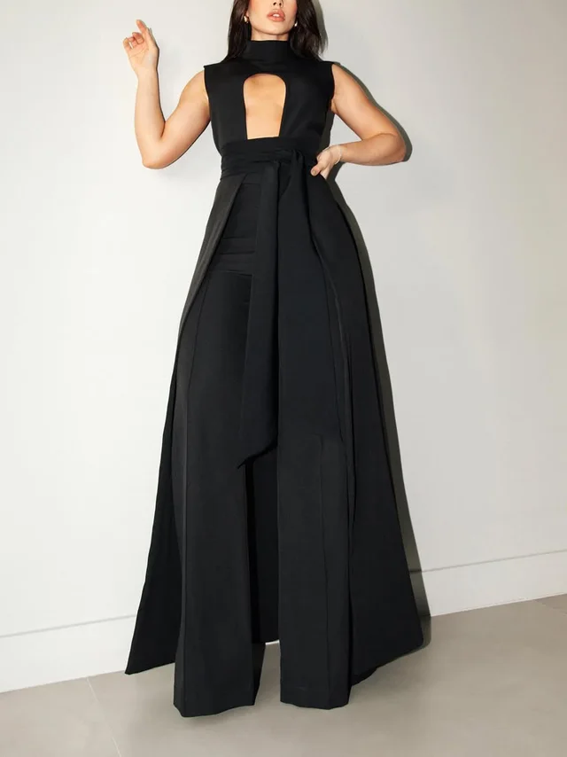 Black Sleeveless Lace up Long Top & High waisted Pants Set Black - Shop at LoveMi