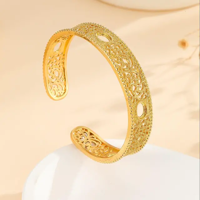 Luxury Style Gold Bracelet Hollowed Out Lace Flower Design Wedding Gold Jewelry Style2 - Shop at LoveMi