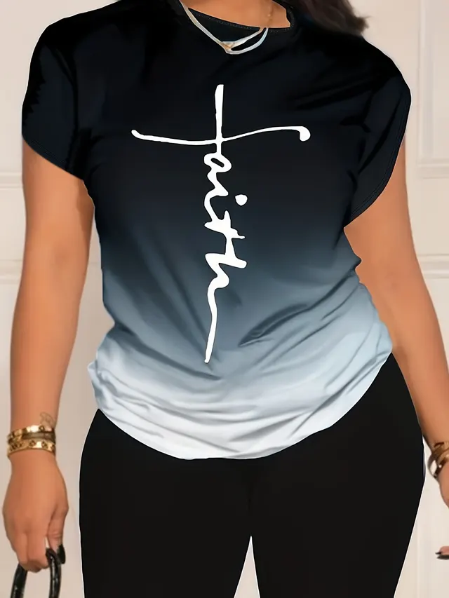 Women's Plus Size Letter Printed T shirt Grey - Shop at LoveMi