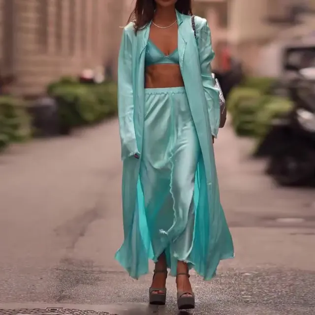 Satin Long Top & High Waist Skirt Set - Shop at LoveMi