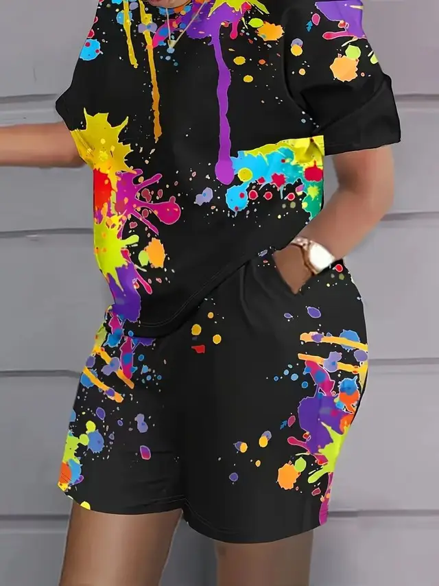 Women'S Two Piece Set Featuring A Stylish Printed T Shirt And Casual Shorts Multicolour - Shop at LoveMi