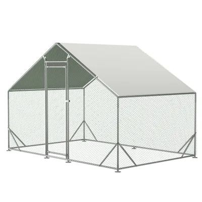 Large Metal Chicken Coop, Walk in Chicken Run,Galvanized Wire Poultry Chicken Hen Pen Cage, Rabbits Duck Cages With Waterproof And Anti Ultraviolet... Silver - Shop at LoveMi