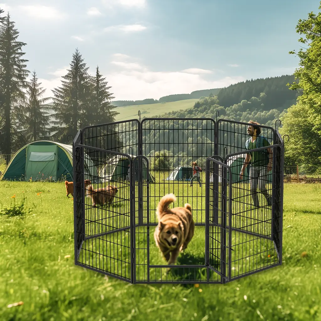 8 Panels Heavy Duty Metal Playpen With Door,39.37 H Dog Fence Pet Exercise Pen For Outdoor, Indoor - Black