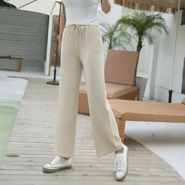 Women's high waist wide leg pants Beige - Shop at LoveMi