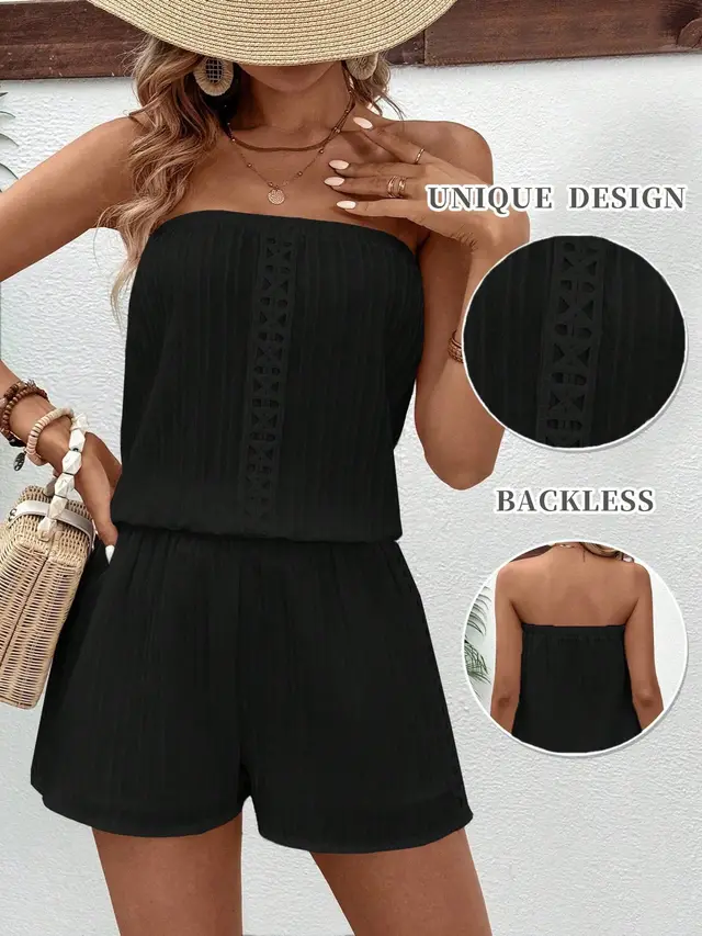 Solid Color Casual Tube Top And Shorts Set Black - Shop at LoveMi