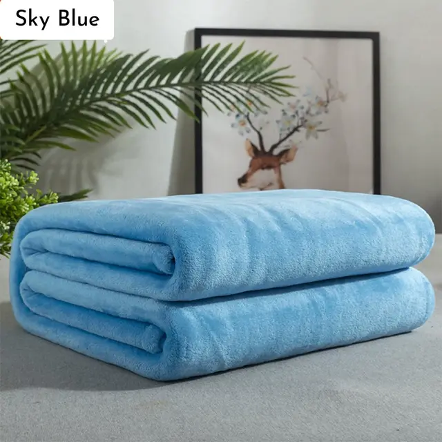 Flannel Fleece Blanket Sofa Breathable Bed Mat Winter Fluffy Warm Blanket Lightweight Portable Thermal Blankets Multifunction Lunch Break Blanket C... Sky Blue - Shop at LoveMi