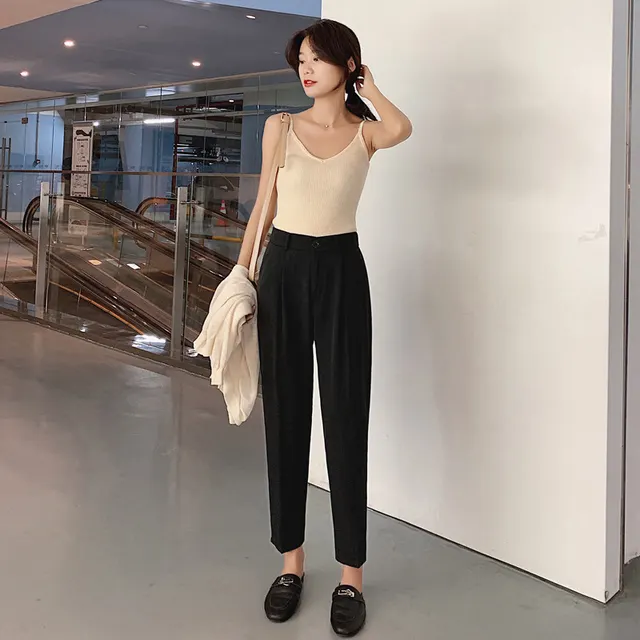 Straight casual student fashion harem pants Black - Shop at LoveMi