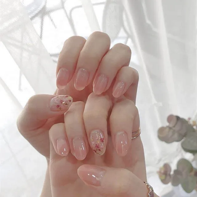 Finished product of phototherapy with fake nail patch - Pink