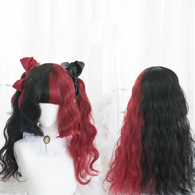 Princess cut long straight hair double ponytail wig 1Black - Shop at LoveMi