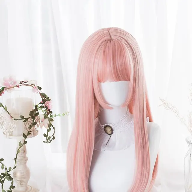 Princess cut long straight hair double ponytail wig Pink - Shop at LoveMi
